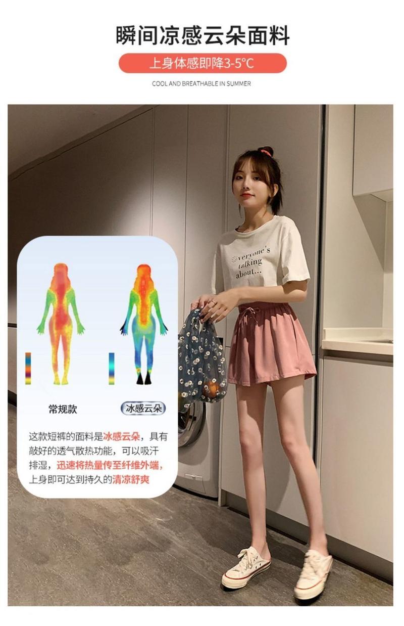 Product Introduction of Ice Silk Shorts for Women, Summer Thin Wide-Leg Casual A-Line Shorts, Versatile High-Waisted Home Three-Quarter Shorts for Women, Trendy Outdoor Wear 5