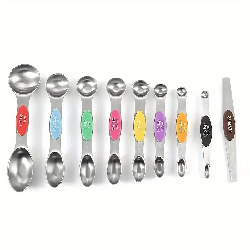Magnetic Measuring Spoon Set, 9 Counts/set Double-ended for Liquid & Dry Ingredients, Precise Measurements, Kitchen Utensils & Gadgets