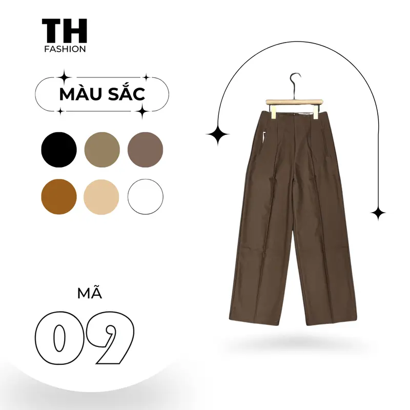 QUẦN TÂY NỮ Mã 09  ống rộng , trước có hai túi mổ dọc sườn , dây kéo giọt nước đằng sau lưng Chất Liệu Cotton Lạnh Thoáng Mát - Ống Rộng Lưng Xếp Kiểu - Pants quần  vải  đũi  ống  rộng 2