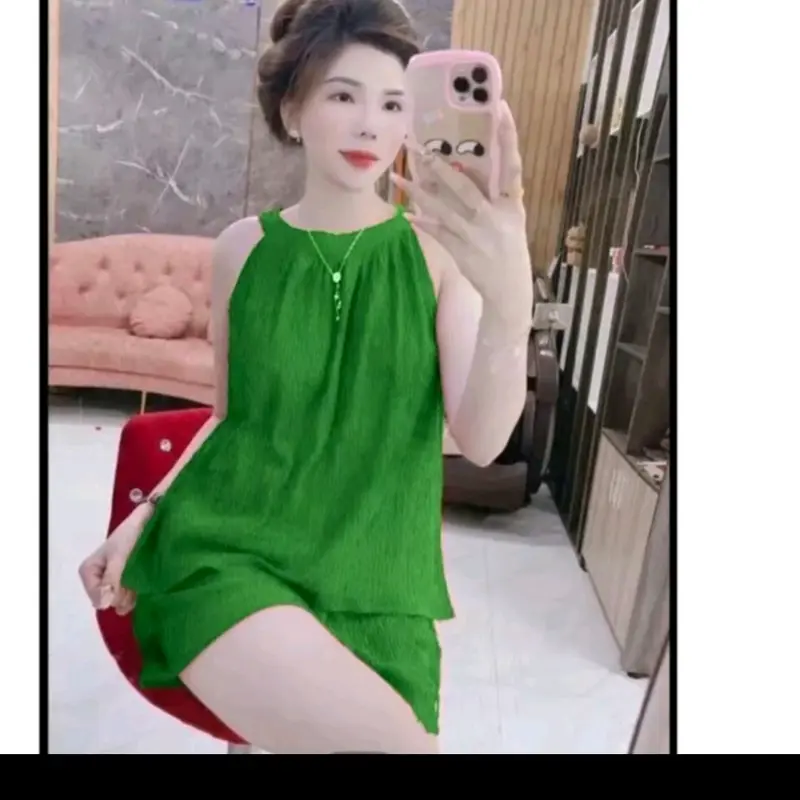 (Sale) T46 (40-70kg) Đồ bộ nữ chất thun xốp nhật cổ yếm Women Top Áo Đỏ 4