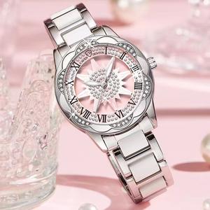 Jam Tangan Seramik, Rekaan Bunga Matahari, Model Baru untuk Wanita, Niche, Mampu Milik dan Mewah, Fesyen, Automatik Sepenuhnya, Jam Tangan Kuarza Wanita Tulen, Bergaya dan Serba guna