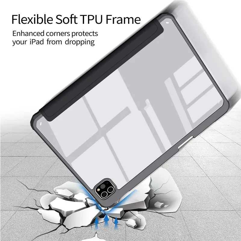 Anti-fall and Shock Absorption Tablet Case with Pen Holder, 1 Count Shockproof Cover W/clear Transparent Back Shell, HD Transparent Acrylic Protective Case for iPad 11 Inch and Above 4