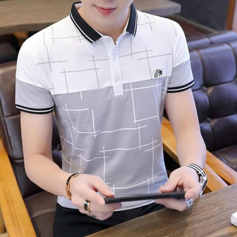 Áo thun nam có cổ tay ngắn phối màu trẻ trung vải mềm, co giãn Menswear Polo Cotton Ngắn Tay Shirt Tre 3