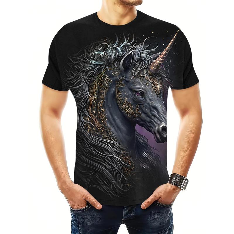 Fashionable Unicorn Patternt 3D Printed T-shirt: Durable, Elastic, Easy To Care for, Suitable for Casual or Vacation Summer Wear 0