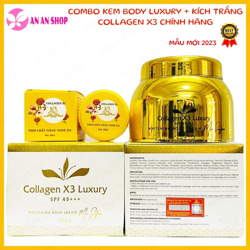 Combo Kem Body Collagen X3 Luxury và Kích trắng Đông Anh Chính hãng - Kèm Phiếu bảo hành trắng da body Làm Đẹp Da Women Dưỡng Da Body Dưỡng Body