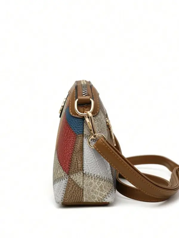 Geometric Argyle Pattern Zipper Purse Crossbody Bag, Vintage Colorblock Adjustable Bag, Versatile Fashion Women's Bag for Everyday Use 8