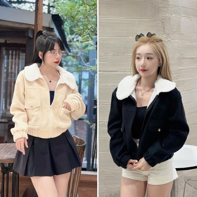  Áo khoác nữ form lửng DA1 chất dạ 2 da xinh xắn phối cổ cá tính 