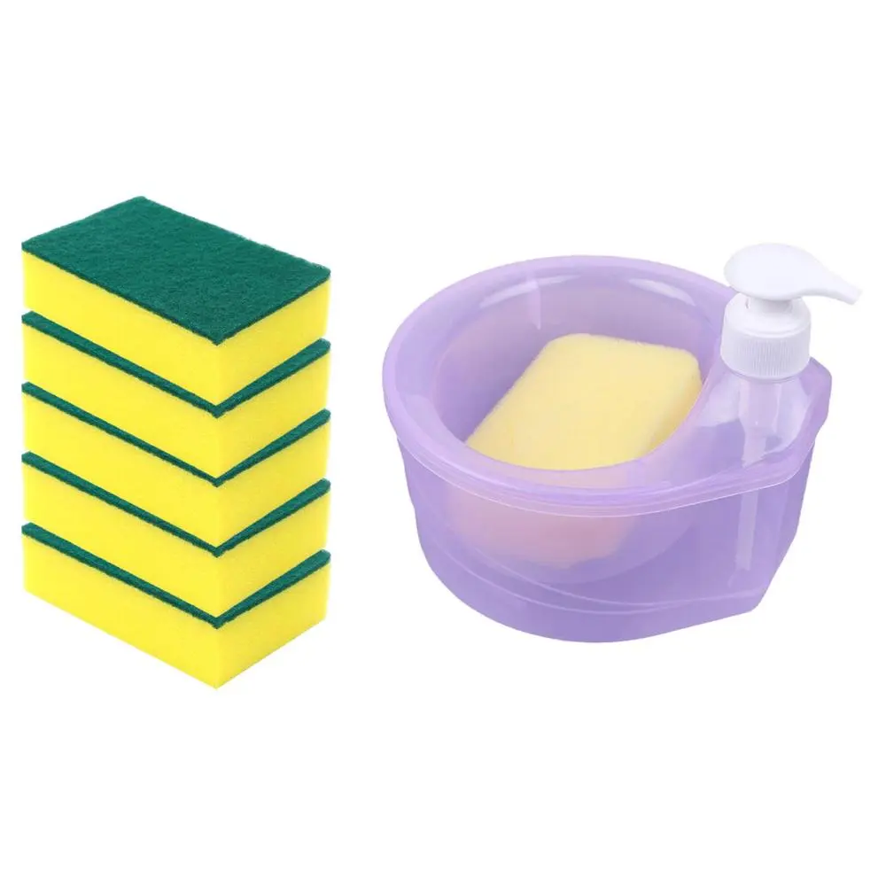 Dish Soap Dispenser and Sponge Holder (6* Sponge Included) Practical Sink Dish Washing Soap Dispenser Convenient to Use for Home