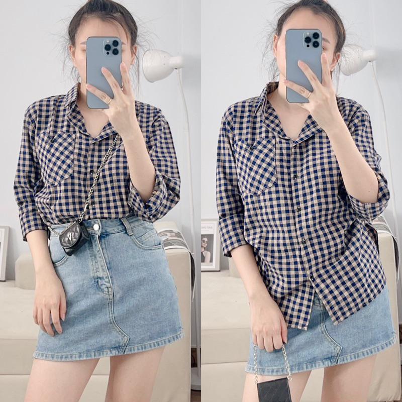 Product Introduction of Áo Sơ Mi Nữ Kẻ Karo Tay Dài Trẻ Trung Năng Động, Áo Sơ Mi Nữ Tay Dài Freesize Chất Cotton Bột Dày Dặn 29