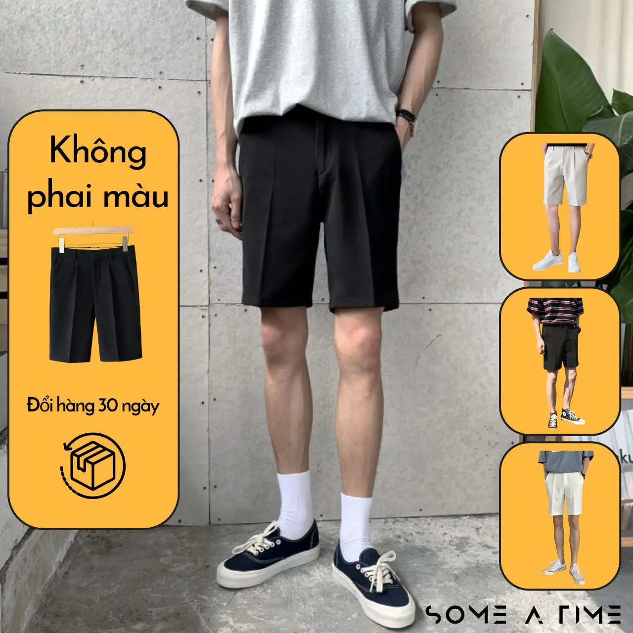Quần Short Nam Đen Vải Tây Âu Cạp Nút Thoáng Mát Đi Biển Phong Cách Hàng Quốc-QD06