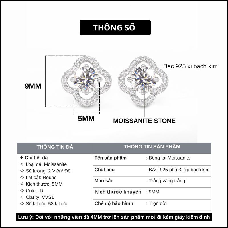 Product Introduction of [CHỨNG NHẬN GRA] Bộ Trang Sức Kim Cương MOISSANITE Bạc 925 Cỏ 4 Lá, Bộ Quà Tặng Hanada 1729 1881 1882 1