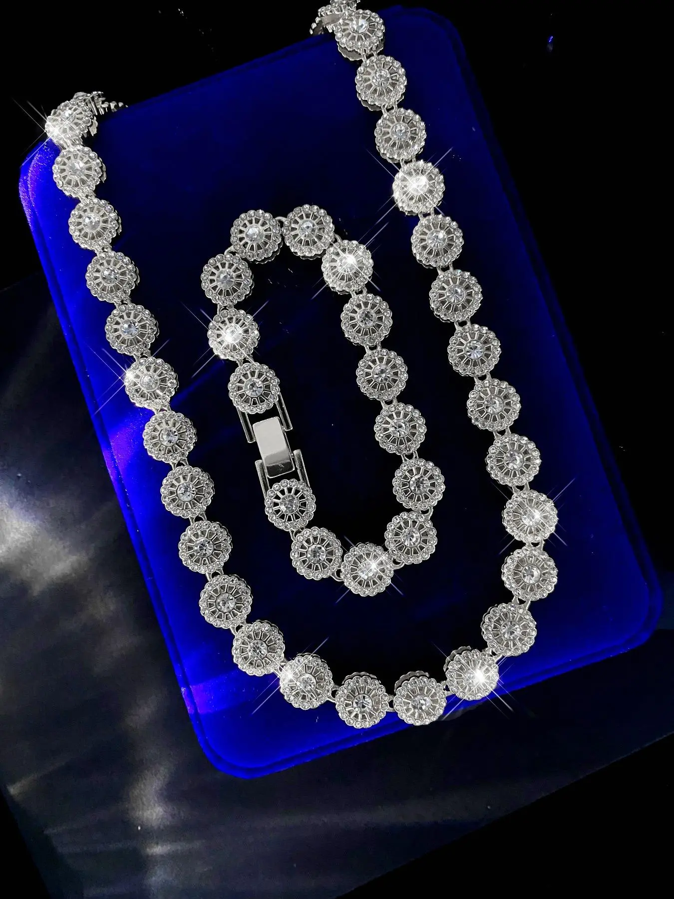 Rhinestone Decorated Tennis Chain Necklace & Bracelet, Fashion Jewelry for Party, Daily Clothing Decor, Trendy All-match & Exquisite Jewelry for Birthday Gift