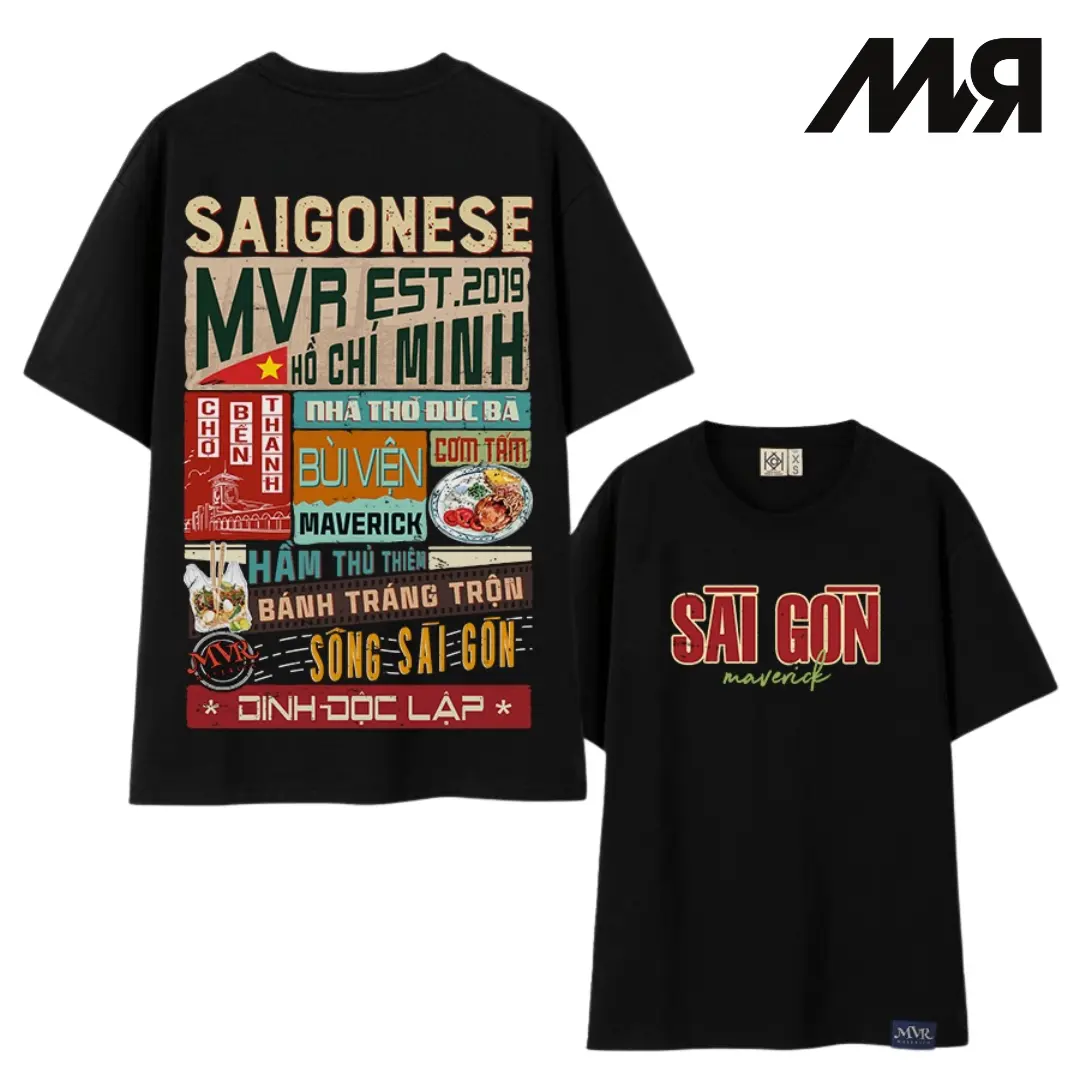 Áo thun unisex MVR hơn 63 tỉnh thành - SÀI GÒN Ver2 - Đen/ Trắng Menswear Cổ Tròn Cotton