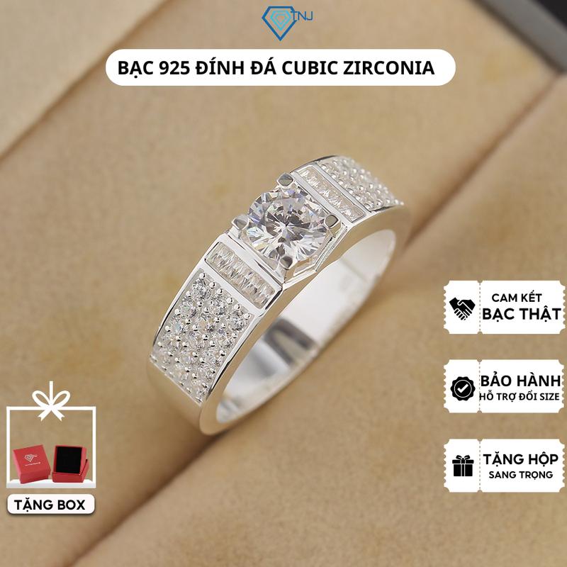 Nhẫn bạc nam bản nhỏ đính đá cao cấp NNA0790 - Trang Sức TNJ