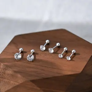 Anting Earring Stud Diamond Berbagai Ukuran Zircon Stainless Titanium Steel Anti Karat