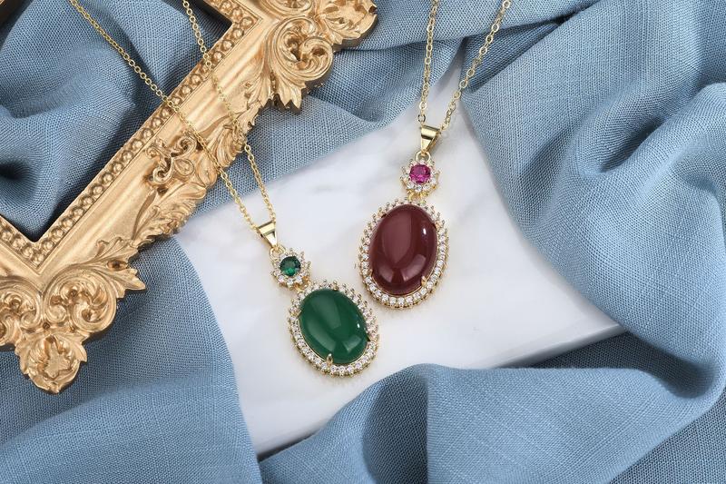 Product Introduction of Copper Plated Golden Ancient Method Inlaid Natural Agate Micro-Inlaid Jewelry Chalcedony Pendant Empty Holder Ornament 1