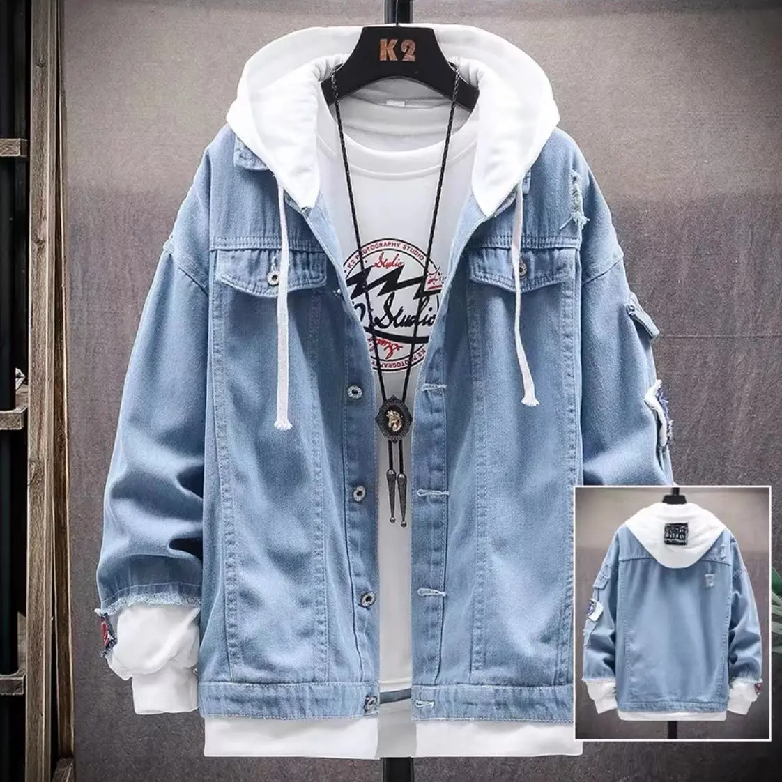 Trendy Men's Spring and Autumn Denim Jacket Menswear Coats Tops Lingerie Longsleeve Casual