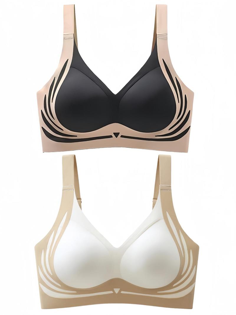 Product Introduction of Women's Colorblock Print Wireless Bra, Seamless Adjustable Strap Push Up Bra, Soft Comfortable Breathable Lingerie for All Seasons 6