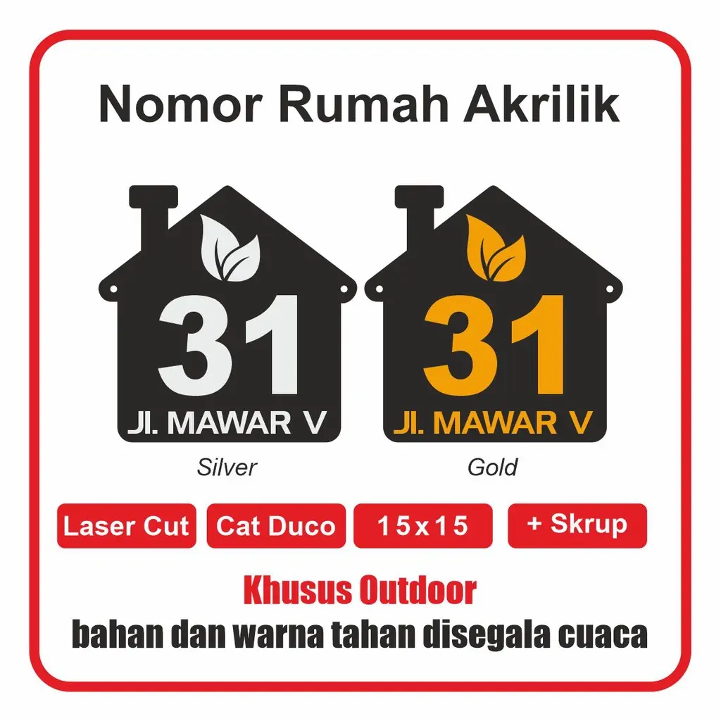 NOMOR RUMAH AKRILIK / ACRYLIC / CUSTOM 15 X 15 Modern Kokoh Gold Hitam