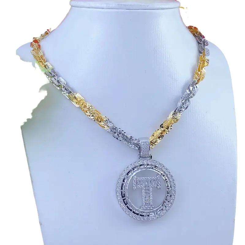  Dây chuyền nữ xoắn vuông 2 màu mặt chữ T 4cm 