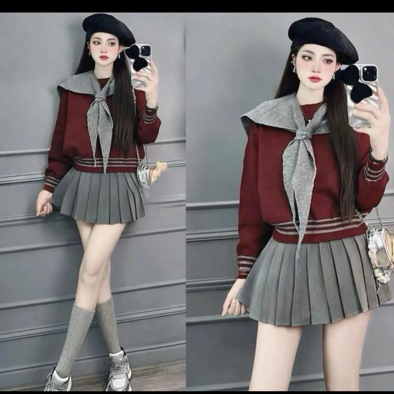 Ao len kèm khăn chất lên lì dày