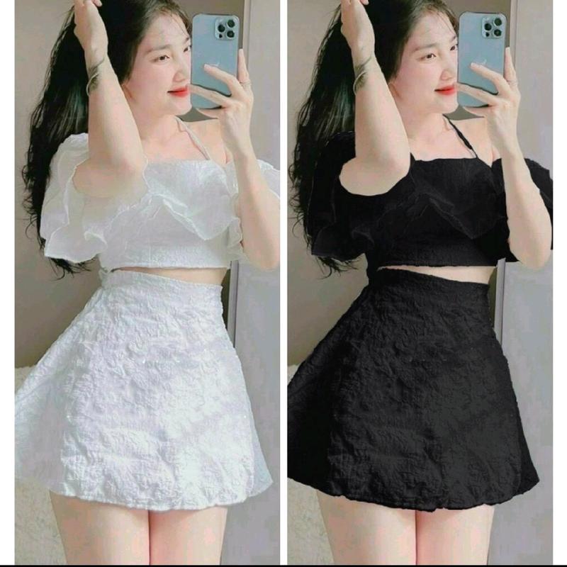 4M41 Set Áo Cổ Yếm và Váy Chữ A Form Ngắn