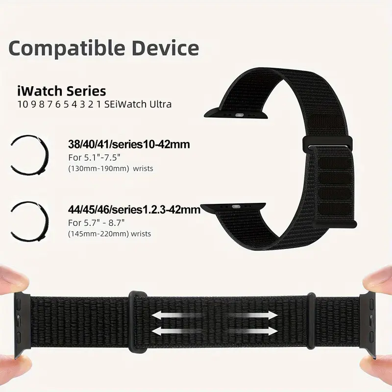 Nylon Elastic Watch Band, Breathable Sports Elastic Woven Watch Band, Suitable for iWatch Series SE/1/2/Ultra/3/4/5/6/7/8/9/10 1