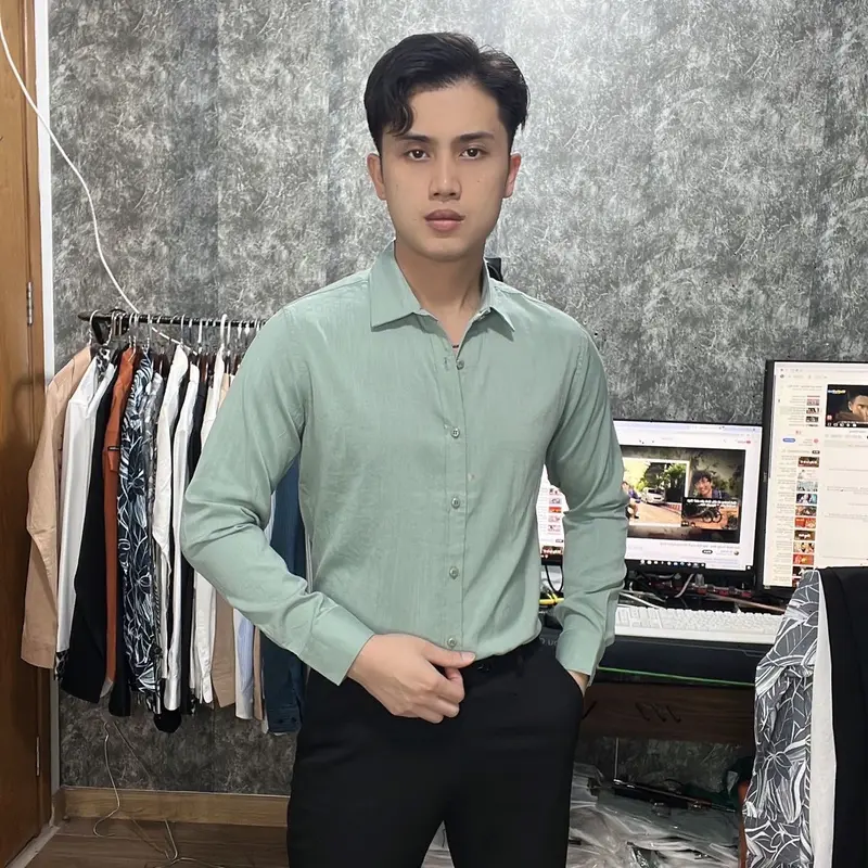 SM - LUXURY - chất liệu đũi - trơn mầu - xanh bã trầu - chất liệu mềm mịn - có co giãn - thoáng mát - thấm hút mồ hôi 0