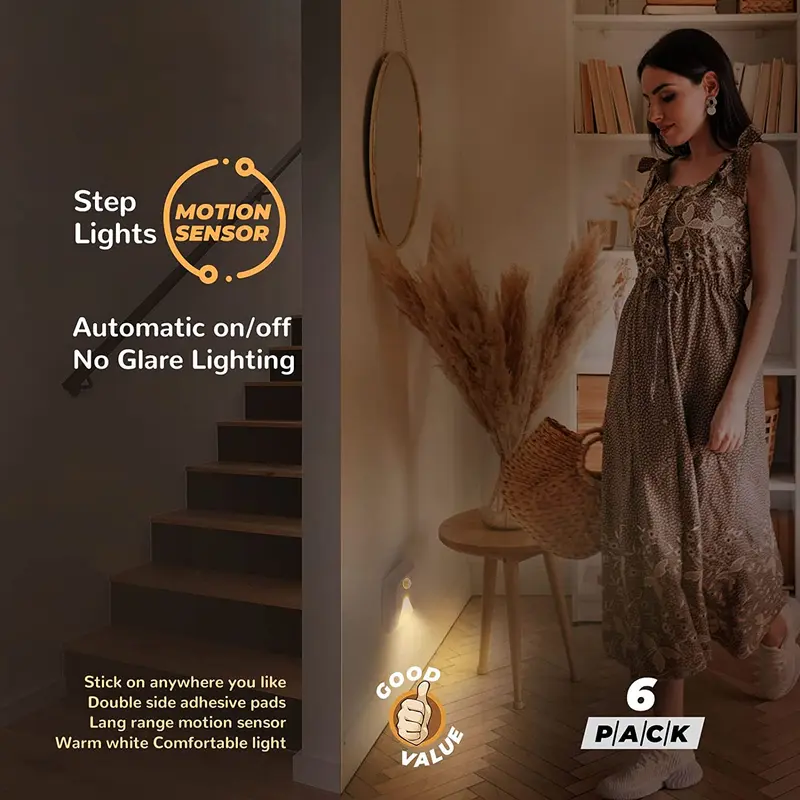 Motioning Sensor Light without Battery, Multipurpose Battery Required LED Night Light, Stick-Anywhere Stair Light, Indoor Lighting for Kitchen, Hallway, Bedroom, Bathroom, Stairs 2