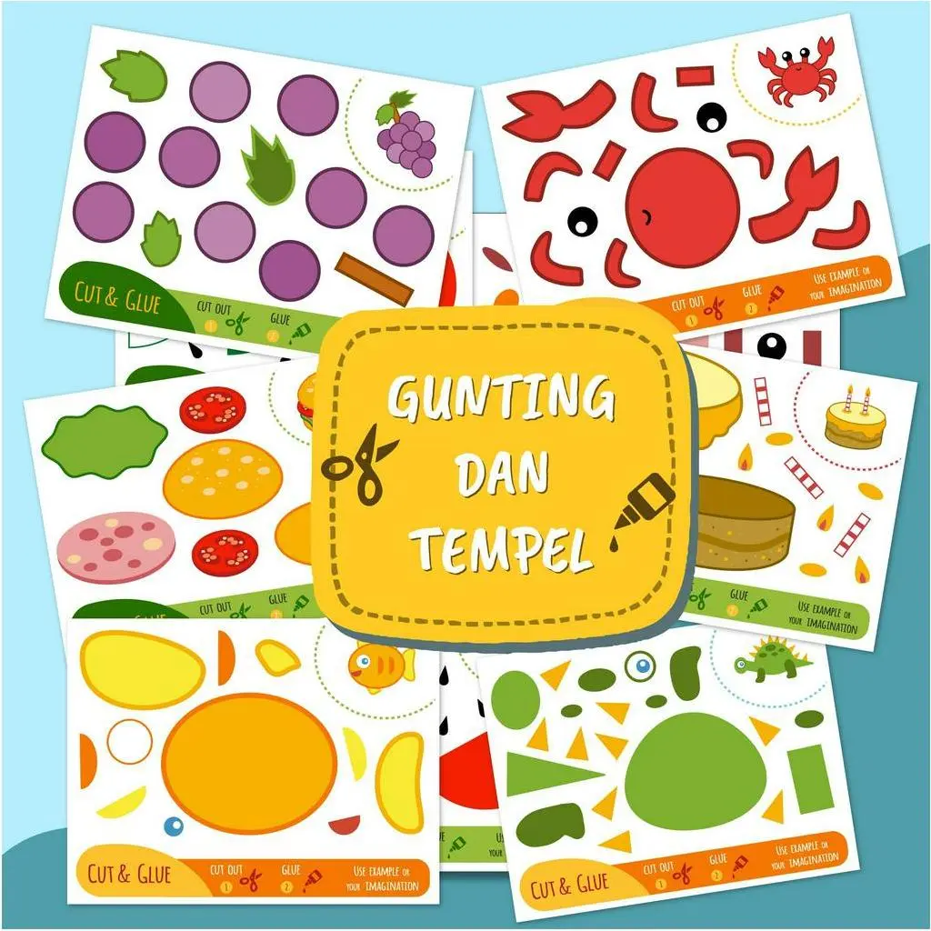 Gunting dan Tempel Lembar Aktivitas Anak Cut And Glue - Worksheet Anak TK