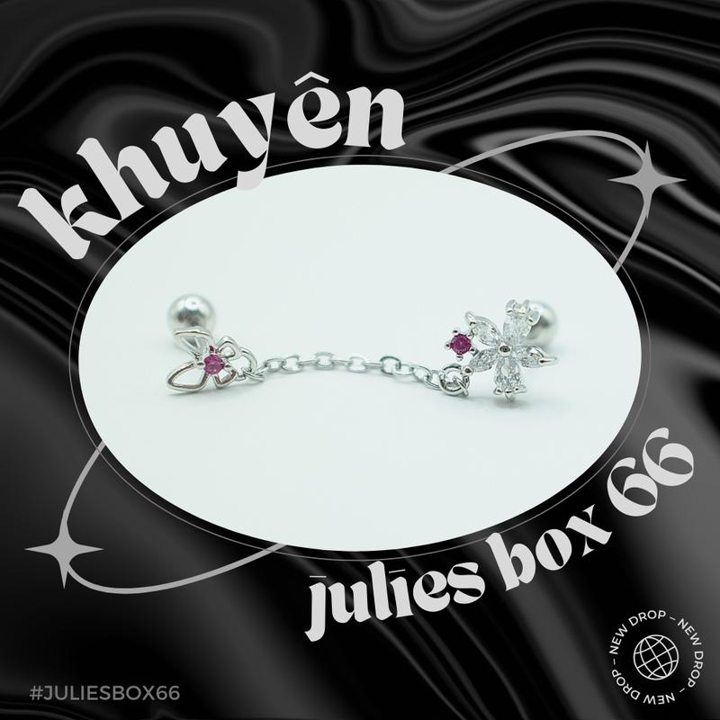 [1 Chiếc] [BẤM] Khuyên Tai Unisex Nối Hoa Unisex Màu Bạc Đuôi Bi Không Gỉ Julies Box 66