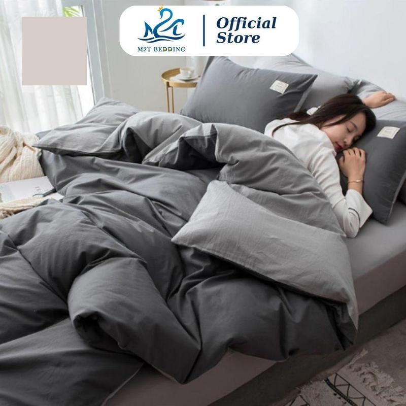 Bộ vỏ chăn ga gối cotton tici M2T Bedding - Vỏ chăn, ga giường và 2 vỏ gối nằm - vỏ chăn có khóa kéo để lồng ruột (Không kèm ruột bông bên trong chăn)