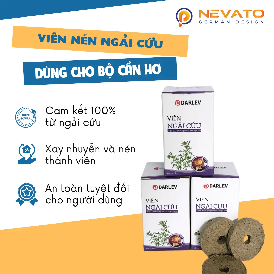 Hộp Viên Nén Ngải Cứu Khô DARLEV Dùng Cho Bộ Phận Cần Hơ Ngải Cứu (10 Viên/ Hộp)