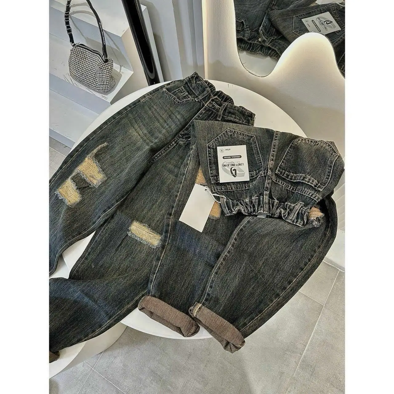 |[BG013]|~Quần Jean Baggy [LƯNG THUN 3 RÁCH] nữ, Women Thông thường Pants Tim