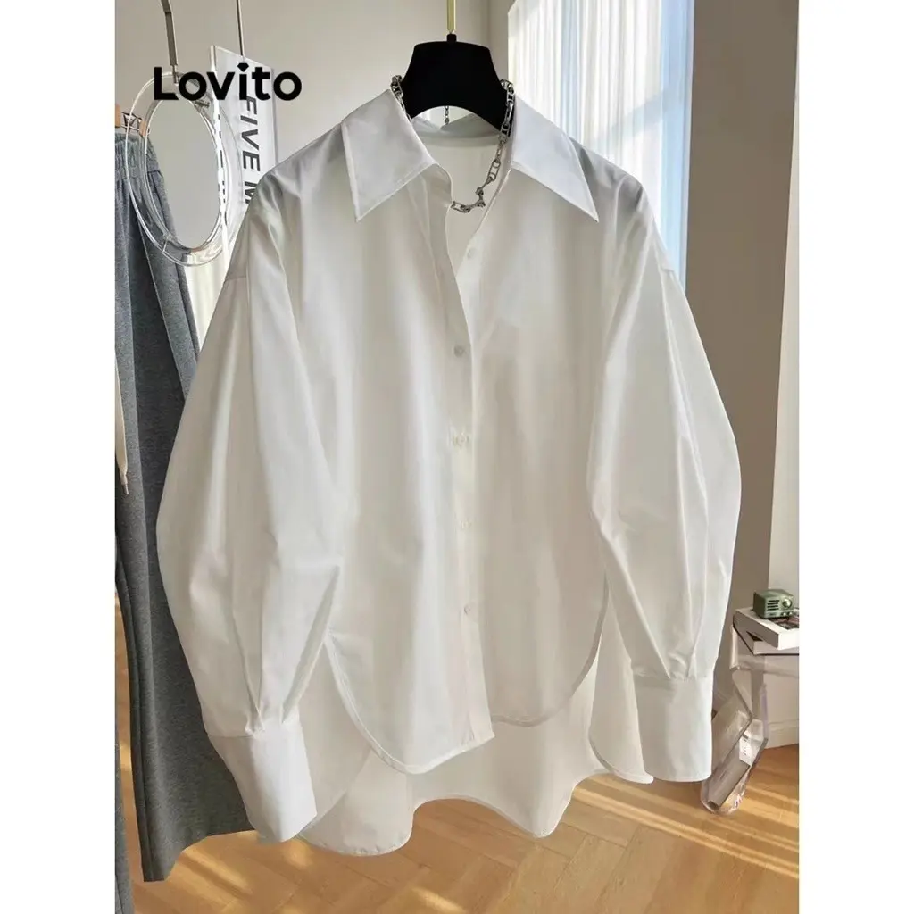 Áo Cánh Nữ, Lovito, Thanh Lịch, Trơn, Nút Phía Trước, Bất Đối Xứng, Lne24084, Nhiều Màu