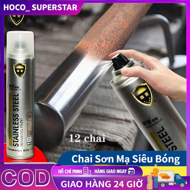 Monqiqi Thùng 12 chai xịt mạ bạc Crôm sáng bóng, bao chịu nhiệt bao chống thấm nước, sơn xe kim loại nhôm sắt thép