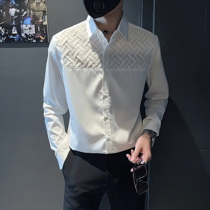 Áo sơ mi nam dài tay đang chéo vải lụa cotton lạnh dày dặn, from slimfit mẫu mới cao cấp Menswear Shirt