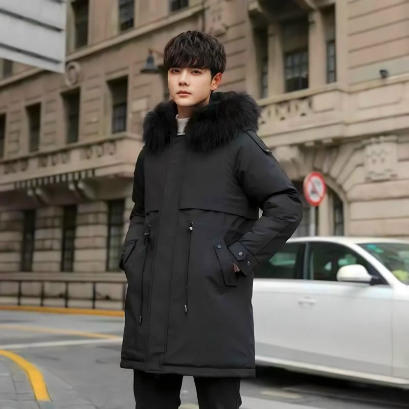 Áo khoác nam dáng dài lót lông, áo phao parka nam đại hàn mũ lông phong cách hàn quốc AP05 Menswear Dài Tay Nhung Nâu 1