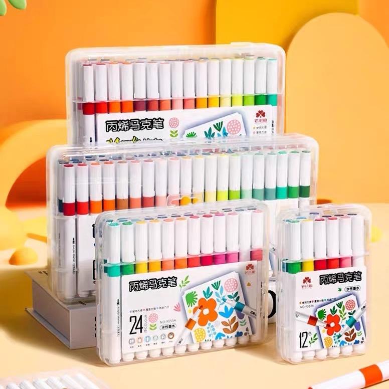 ( chính hãng) (loại tăng mực, bút to) Bộ màu Acrylic Marker 12/24/36/48/60 Màu, dùng để vẽ vải/giày/tường/giấy/da