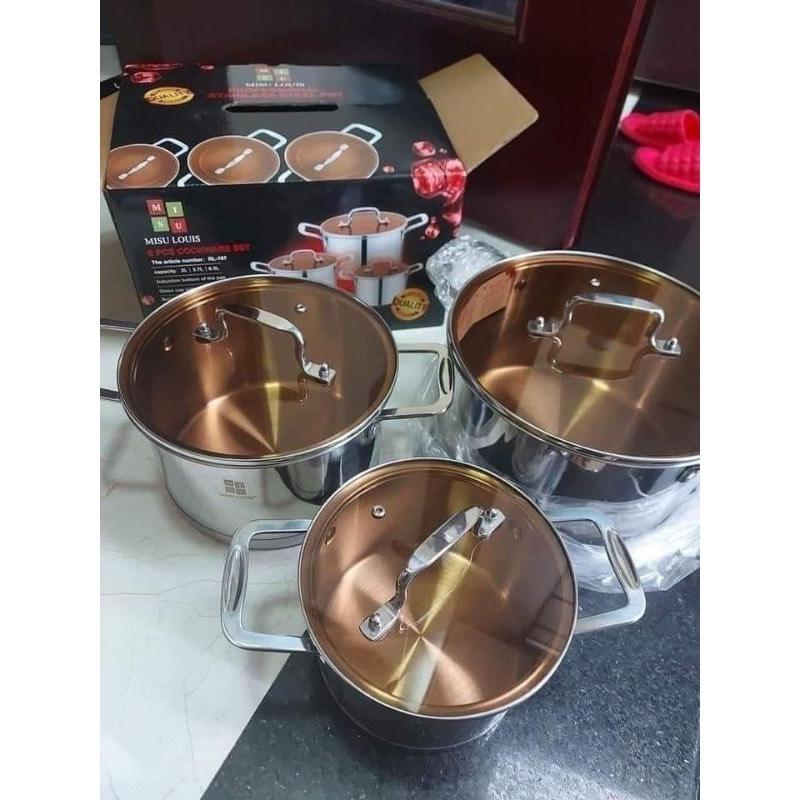 Tách lẻ Bộ Nồi cao cấp Misu louis 3 Món Inox (MISU ĐEN)Đáy Liền Nguyên Khối 5 Đáy, Sử Dụng Mọi Loại Bếp 0