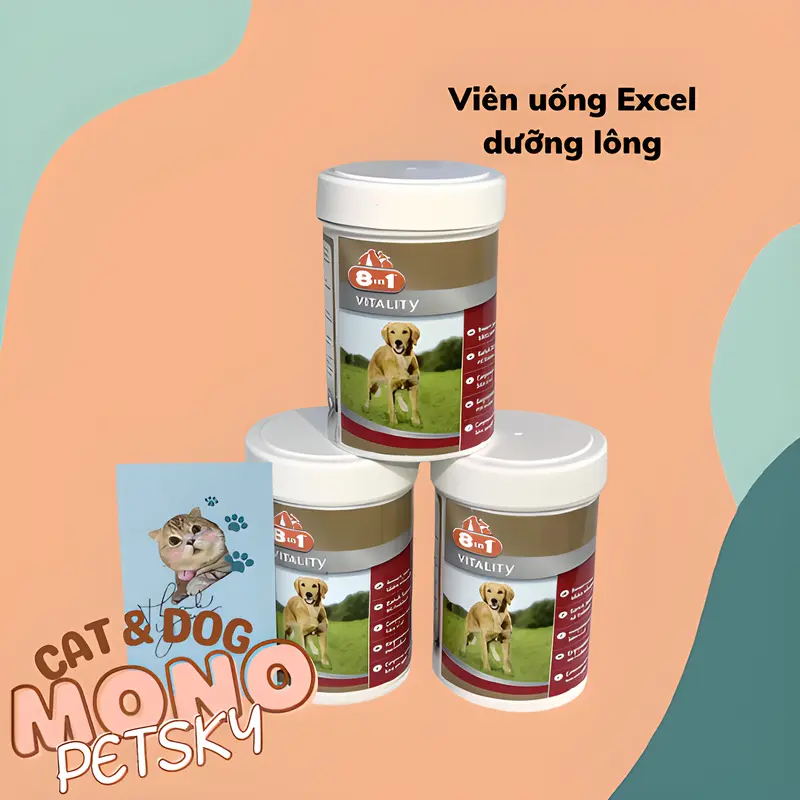 Viên dưỡng lông chó mèo Excel 8in1 ngừa rụng lông mượt lông (Lẻ và hộp 260v) 0
