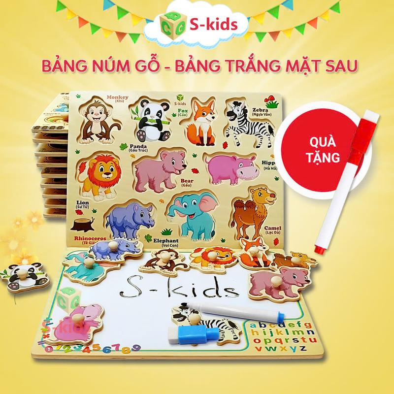 Đồ Chơi Cho Bé S-kids, Bảng Ghép Hình Núm Gỗ Thông Minh 11 chủ đề