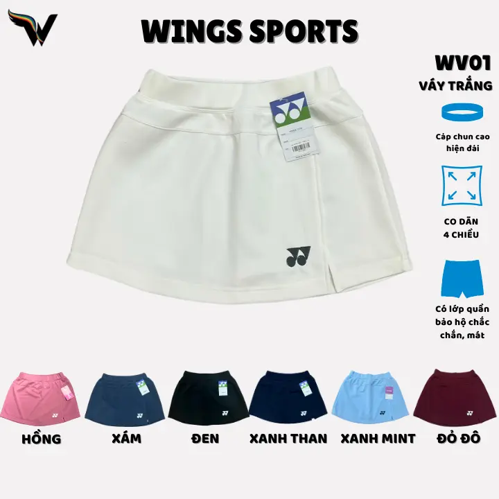 Váy cầu lông - dày dặn, mặc thấm hút mồ hôi 7 màu (Trắng+Hồng+Đen+Xanh than+Đỏ đô+Xám+Xanh mint) Thun Sport