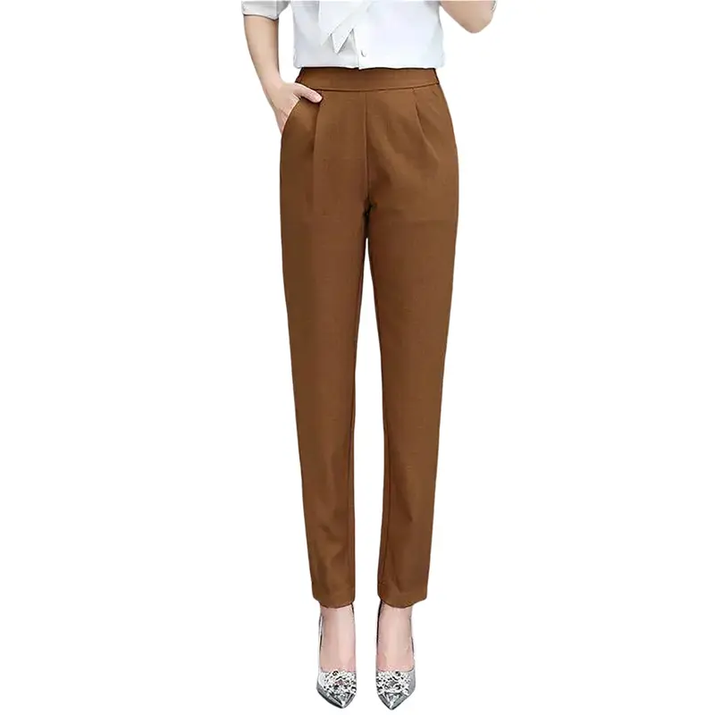 Bqudyzy-Quần Nữ Cạp Cao, Linh Hoạt, Thanh Lịch, Đi Làm, Mỏng, Mặc Hàng Ngày, Polyester, Màu Trơn, Bộ Đồ Du Lịch 4