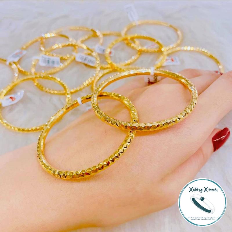 Cặp 2 Chiếc, Bộ 7 Chiếc Vòng 4 Li Đồng Vàng Mẫu KIM CƯƠNG 18K MÀU Vàng 610 Có Khóa Lưỡi Gà Kèm Kí Hiệu 610 vòng ximen