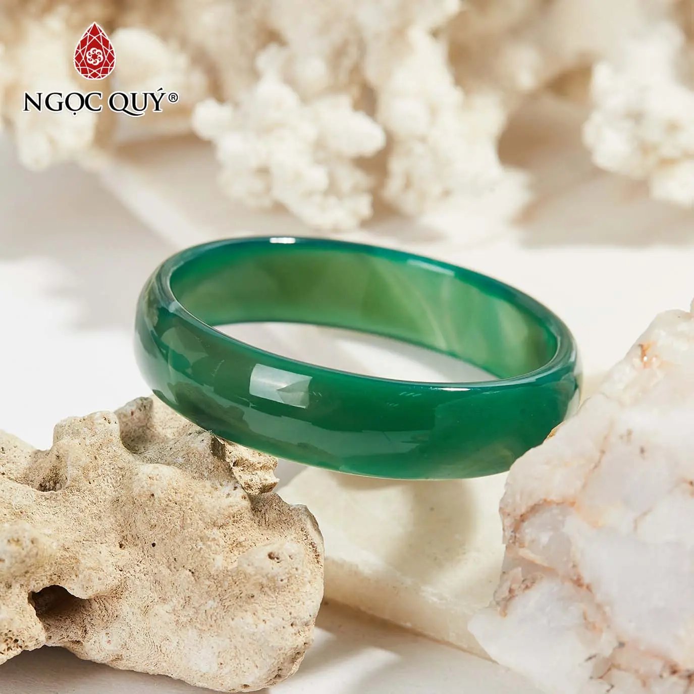 Vòng mã não xanh bản hẹ ni 52-58 - Ngọc Quý
