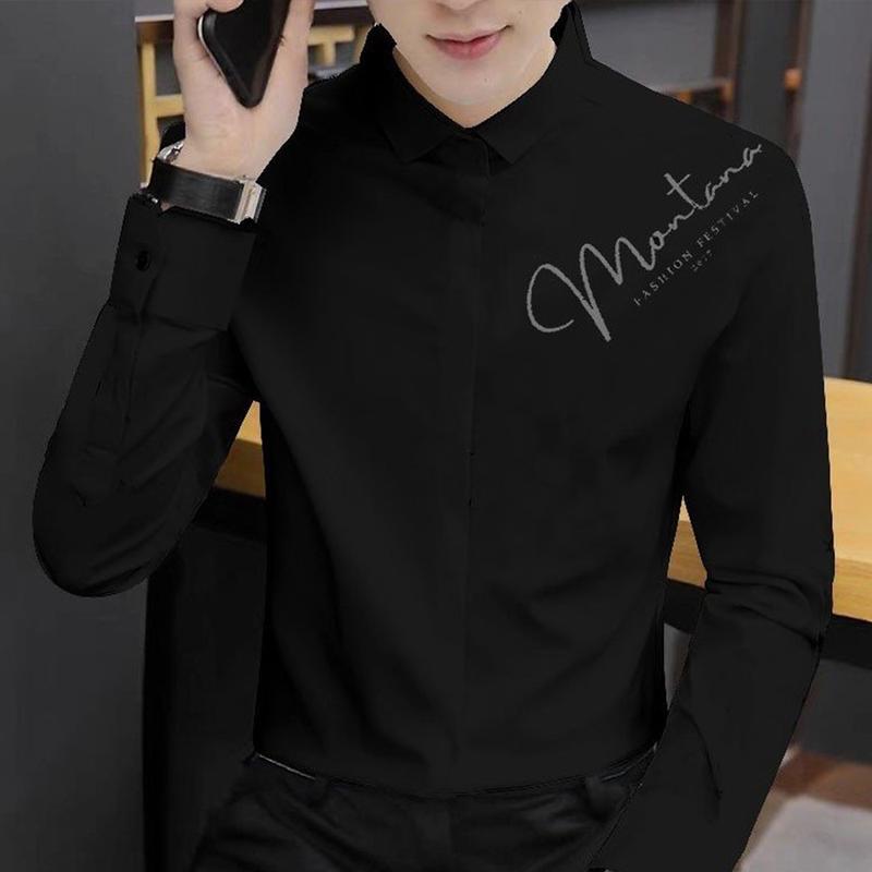 Áo sơ mi màu đen che khuy cúc áo tôn vẻ sang trọng lịch lãm Menswear Nam măngsét áosơmi