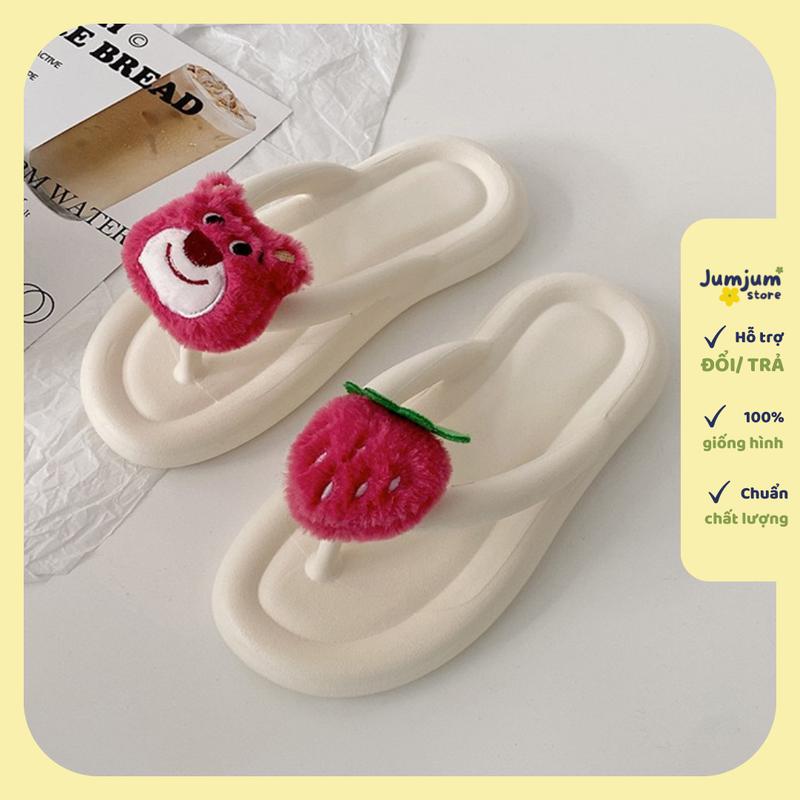 Tăng size Dép xỏ ngón gấu dâu thời trang mùa hè đế xuồng nhựa EVA cao 1.5 cm