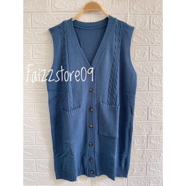 LONG VEST RAJUT WANITA KANCING 7 MOTIF CABLE / OUTER ROMPI PANJANG OVERSIZE PREMIUM Santai Santai 2
