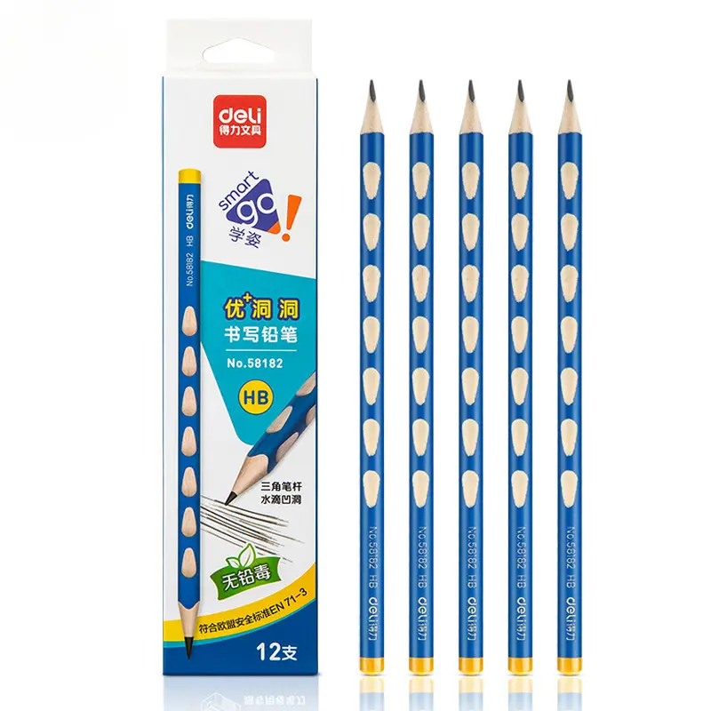12Pcs HB /2B Wooden Pencils for Children /Color Pencil/Posture Correction/Triangle Pencil/Dip Top/ Easy Grip